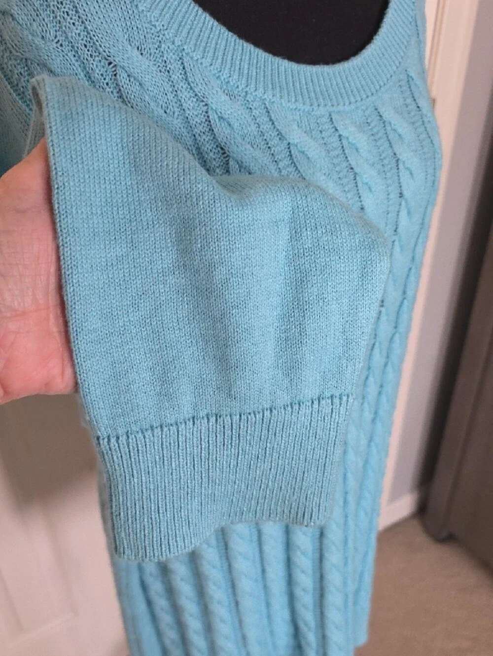Talbots Bright Turquoise Cable Scoop Neck Sweater with Shoulder Buttons